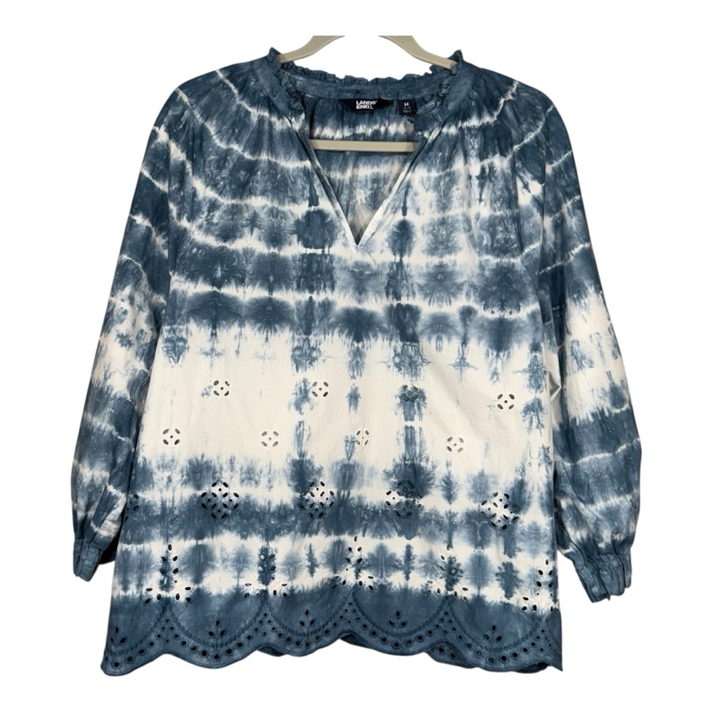 Land’s End Blue And White Tie Dye Pullover Top Size M